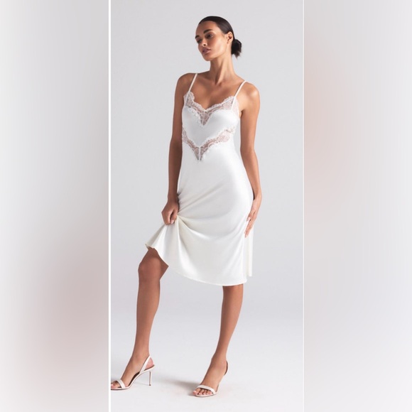 SKIMS Dresses & Skirts - SKIMS White Lace-Trim Midi Slip Dress